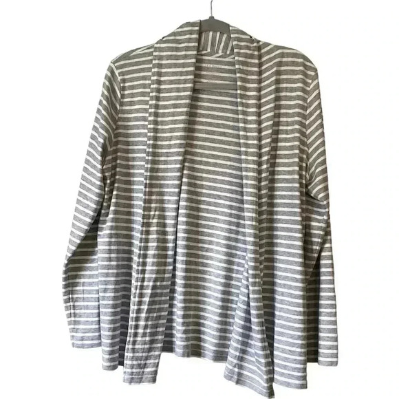 L.L. Bean Sweaters - LL Bean Top Large White Open Cardigan Striped Shawl NecK Supima Cotton Sz Large